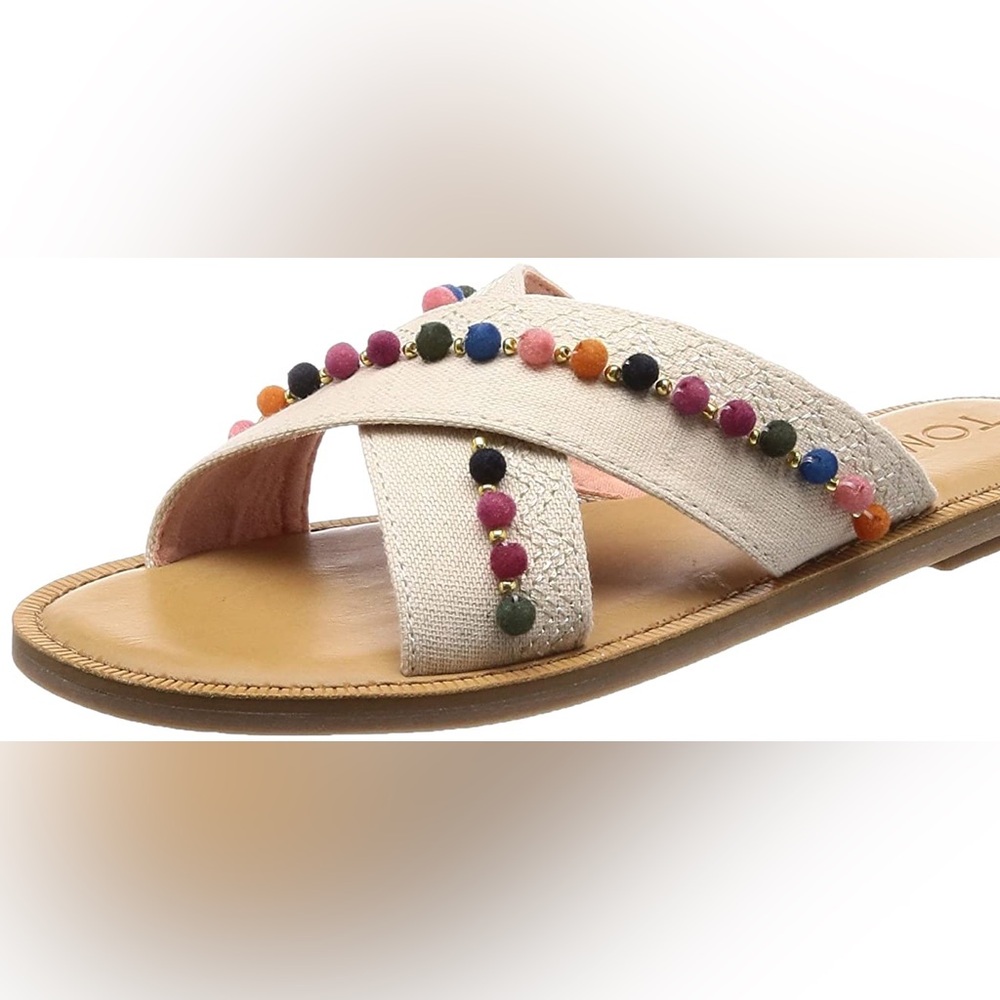 Toms Cream Cross-strap Sandal with Multicolor Bead Accents